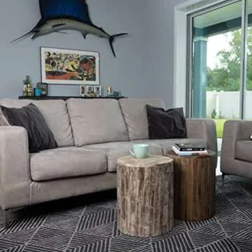 Patio Sense 62420 Elyse Round Rustic Garden Stool Wood Outdoor Seating & End Table Portable Adaptable Outdoor Furniture Ideal for Entertaining, Gardening & Decor - Seasoned Patina Finish