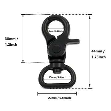 Metal .Black Lobster Clasps 0.6 Inches Internal Diameter D Swivel Trigger Clips Eye Hooks Pack of 6