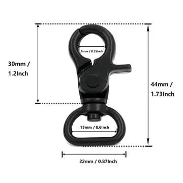Metal .Black Lobster Clasps 0.6 Inches Internal Diameter D Swivel Trigger Clips Eye Hooks Pack of 6