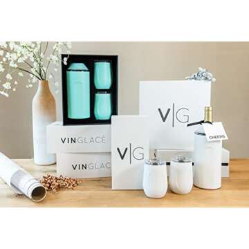 Vinglacé Wine Bottle Chiller Gift Set- Portable Stainless Steel Wine Cooler with 2 Stemless Wine Gl...