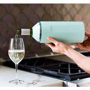 Vinglacé Wine Bottle Chiller Gift Set- Portable Stainless Steel Wine Cooler with 2 Stemless Wine Glasses, Sea Glass