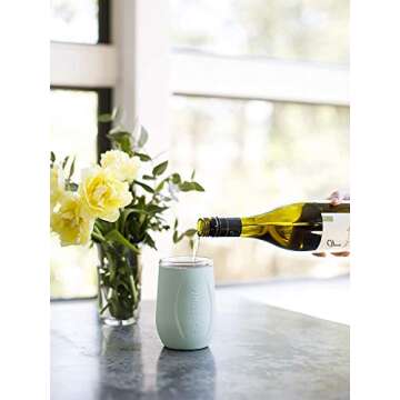 Vinglacé Wine Bottle Chiller Gift Set- Portable Stainless Steel Wine Cooler with 2 Stemless Wine Glasses, Sea Glass