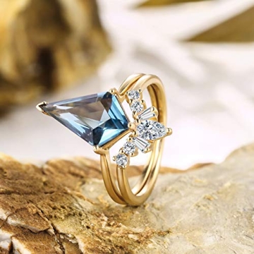 LAZLUVU Womens Crystal Stackable Rings Champagne Gold Plated