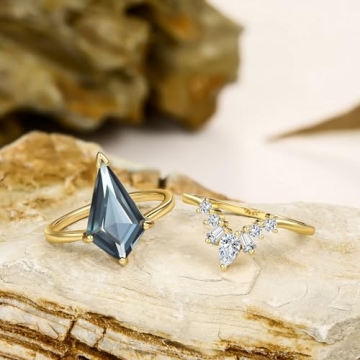 LAZLUVU Womens Crystal Stackable Rings Champagne Gold Plated