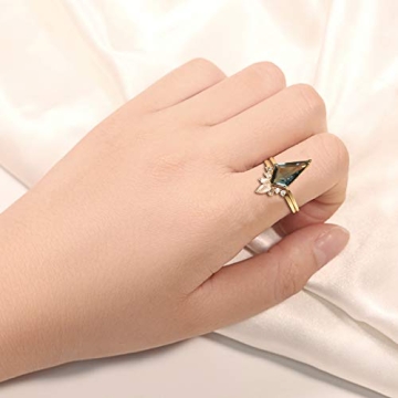 LAZLUVU Womens Crystal Stackable Rings Champagne Gold Plated