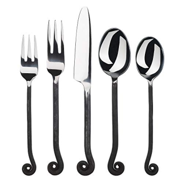 Gourmet Settings 20-Piece Flatware Treble Clef Collection - Elegant Black Stainless Steel Cutlery Se...