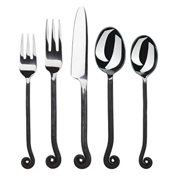 Gourmet Settings 20-Piece Flatware Treble Clef Collection - Elegant Black Stainless Steel Cutlery Se...