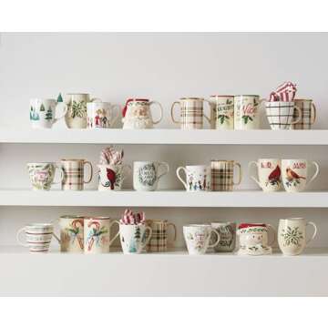 Lenox Balsam Lane 4-Piece Mug Set, 4 Count (Pack of 1), green/white