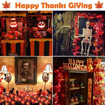 TURNMEON 6 Pack Thanksgiving Decorations Enlarged Maples Leafed Fall Decorations for Home Fall Lights Thick Leafs Garlands, Total 60Ft 120LED Battery Operated Waterproof Halloween Decor Indoor Outdoor