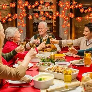 TURNMEON 6 Pack Thanksgiving Decorations Enlarged Maples Leafed Fall Decorations for Home Fall Lights Thick Leafs Garlands, Total 60Ft 120LED Battery Operated Waterproof Halloween Decor Indoor Outdoor