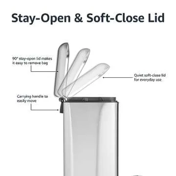 Amazon Basics - 40 Liter / 10.5 Gallon Soft-Close, Smudge Resistant Rectangular Trash Can with Foot Pedal - Brushed Stainless Steel