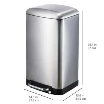 Amazon Basics - 40 Liter / 10.5 Gallon Soft-Close, Smudge Resistant Rectangular Trash Can with Foot Pedal - Brushed Stainless Steel
