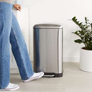 Amazon Basics - 40 Liter / 10.5 Gallon Soft-Close, Smudge Resistant Rectangular Trash Can with Foot Pedal - Brushed Stainless Steel