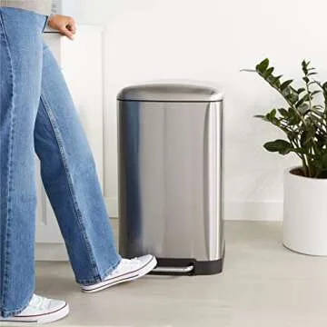 Amazon Basics - 40 Liter / 10.5 Gallon Soft-Close, Smudge Resistant Rectangular Trash Can with Foot Pedal - Brushed Stainless Steel
