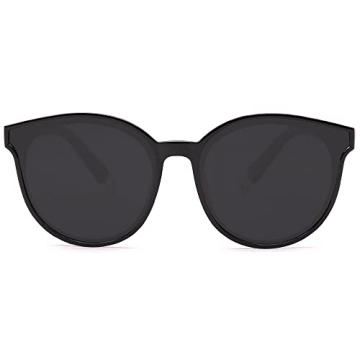 SOJOS Fashion Round Sunglasses for Women Men Oversized Vintage Shades SJ2057, Black/Grey
