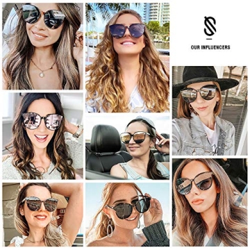 SOJOS Fashion Round Sunglasses for Women Men Oversized Vintage Shades SJ2057, Black/Grey