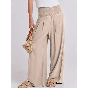 ANRABESS Women Linen Palazzo Pants Summer Boho Wide Leg High Waist Casual Lounge Pant 2025 Beach Tra...