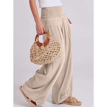 ANRABESS Women Linen Palazzo Pants Summer Boho Wide Leg High Waist Casual Lounge Pant 2025 Beach Travel Vacation Outfits Almond Large