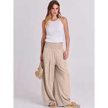 ANRABESS Women Linen Palazzo Pants Summer Boho Wide Leg High Waist Casual Lounge Pant 2025 Beach Travel Vacation Outfits Almond Large