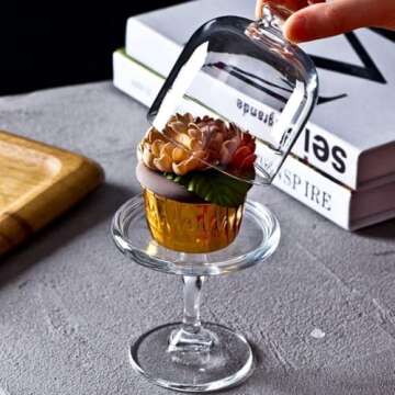 Mini Cake Stand Glass Mini Cupcake Display Plate with Dome Cover Pedestal Dessert Stand Holder for Wedding Birthday Party Supplies Size 7.4*3.8 inch(Plain)