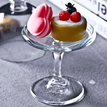 Mini Cake Stand Glass Mini Cupcake Display Plate with Dome Cover Pedestal Dessert Stand Holder for Wedding Birthday Party Supplies Size 7.4*3.8 inch(Plain)