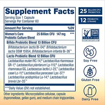 Renew Life Women's Probiotic Capsules, Supports pH Balance for Women, Vaginal, Urinary, Digestive and Immune Health, L. Rhamnosus GG, Dairy, Soy and Gluten-Free, 25 Billion CFU - 60 Ct