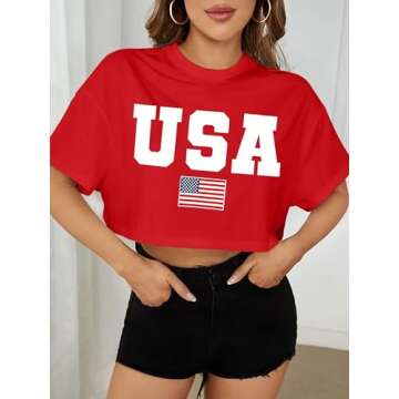 American Flag Crop Tops Women USA Crop Shirt Patriotic 4th of July Tee Memorial Day Tshirt Girls Crop Tops