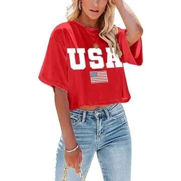 American Flag Crop Tops Women USA Crop Shirt Patriotic 4th of July Tee Memorial Day Tshirt Girls Crop Tops