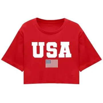 American Flag Crop Tops Women USA Crop Shirt Patriotic 4th of July Tee Memorial Day Tshirt Girls Crop Tops