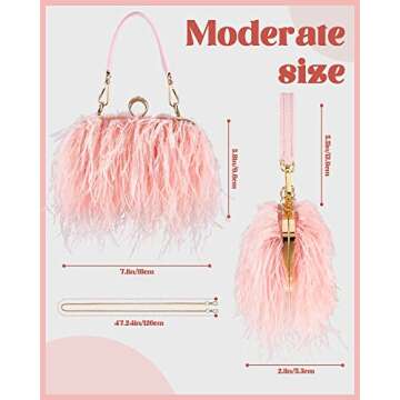 Tessco Women Ostrich Feather Tote Bag Fluffy Purse Clutch Feather Evening Handbag for Wedding(Pink)