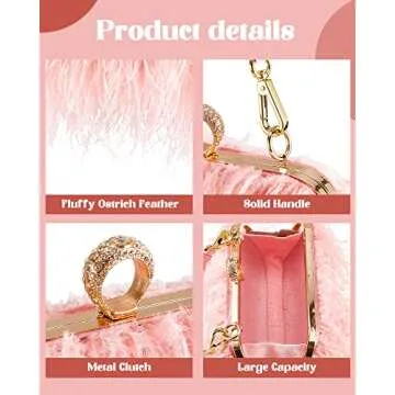 Tessco Women Ostrich Feather Tote Bag Fluffy Purse Clutch Feather Evening Handbag for Wedding(Pink)