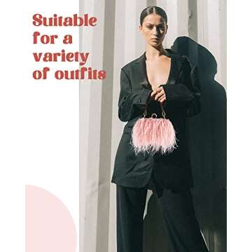 Tessco Women Ostrich Feather Tote Bag Fluffy Purse Clutch Feather Evening Handbag for Wedding(Pink)