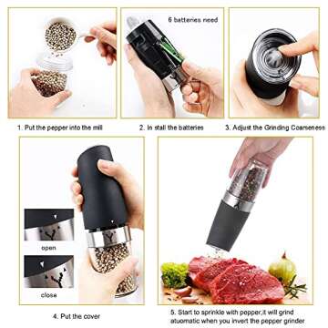 YAYAYOUNG Gravity Electric Grinder set of 2,Automatic Pepper and Salt Mill Grinder with Blue LED LIG...