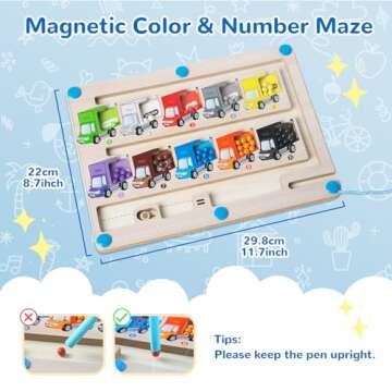 Magnetic Color and Number Maze - Montessori Toys for Boys & Girls Age 3 4 5 6 Years Old , Wooden Mat...