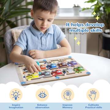 Magnetic Color and Number Maze - Montessori Toys for Boys & Girls Age 3 4 5 6 Years Old , Wooden Matching Learning Counting Puzzle Activity Busy Board, Gifts for Preschool Toddlers Sensory Activities