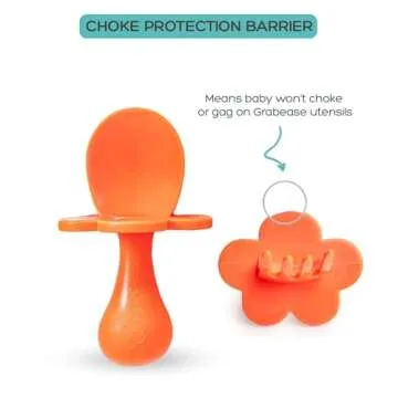 Grabease Toddler Spoons and Forks - Baby Fork and Spoons - BPA-Free & Phthalate-Free for Baby & Toddler - 1 Set, Orange - Baby Self Feeding Spoon - Baby Cutlery Set