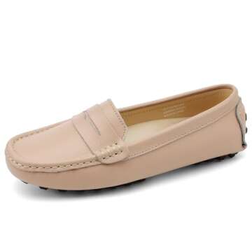 Artisure Women's Classic Handsewn Blush Pink Genuine Leather Penny Loafers Driving Moccasins Casual ...