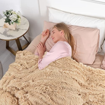 Tuddrom Decorative Soft Faux Fur Blanket,Solid Reversible Fuzzy Double Layer Lightweight Long Hair Shaggy Blanket,Fluffy Warm Cozy Plush Fleece Microfiber Fur Blanket for Couch