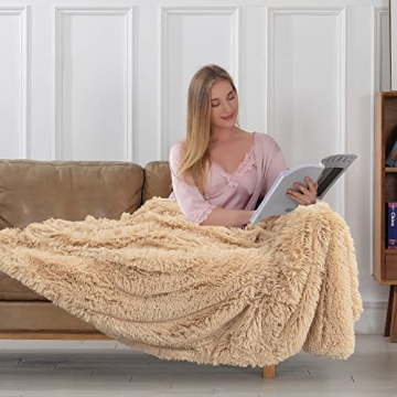 Tuddrom Decorative Soft Faux Fur Blanket,Solid Reversible Fuzzy Double Layer Lightweight Long Hair Shaggy Blanket,Fluffy Warm Cozy Plush Fleece Microfiber Fur Blanket for Couch