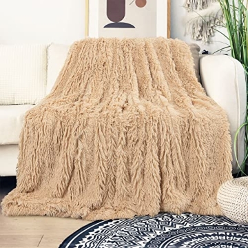 Tuddrom Decorative Soft Faux Fur Blanket,Solid Reversible Fuzzy Double Layer Lightweight Long Hair Shaggy Blanket,Fluffy Warm Cozy Plush Fleece Microfiber Fur Blanket for Couch