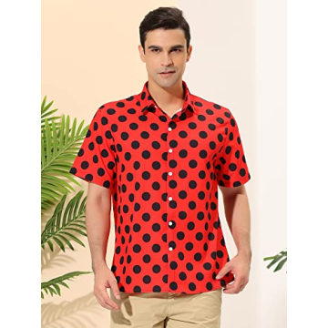Lars Amadeus Men's Red Polka Dot Hawaiian Shirt