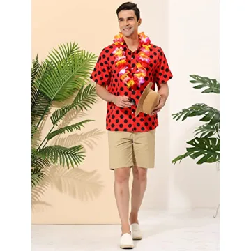 Lars Amadeus Men's Red Polka Dot Hawaiian Shirt