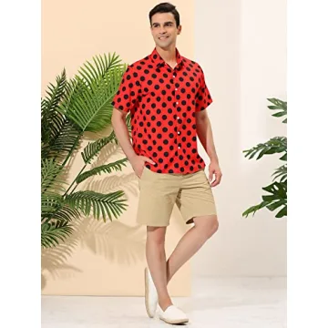 Lars Amadeus Men's Red Polka Dot Hawaiian Shirt