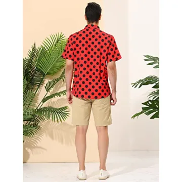 Lars Amadeus Men's Red Polka Dot Hawaiian Shirt