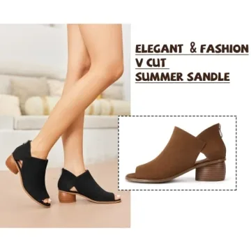 LAICIGO Womens Chunky Heeled Sandals - Peep Toe Design