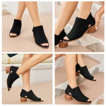 LAICIGO Womens Chunky Heeled Sandals - Peep Toe Design