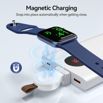 NEWDERY Charger for Apple Watch Portable iWatch USB Wireless Charger, Travel Cordless Charger with Light Weight Magnetic Quick Charge for Apple Watch Ultra2/1 Series 10 9 8 7 6 5 4 3 2 1 SE, White