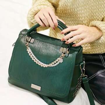 HINZIC 2Pcs Pearl Purse Chain Extender 10inch Black Gold Handbag Straps Cute Flower Metal Shoulder Crossbody Bags Short Handle Replacement Charms Accessories for Women