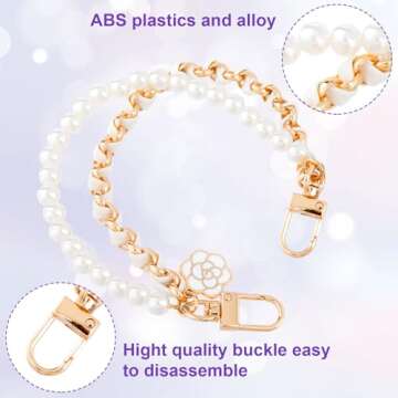 HINZIC 2Pcs Pearl Purse Chain Extender 10inch Black Gold Handbag Straps Cute Flower Metal Shoulder Crossbody Bags Short Handle Replacement Charms Accessories for Women