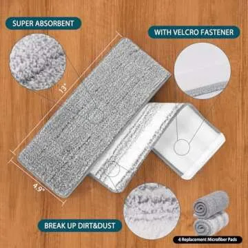 Yicotira Mop Replacement Pads Compatible with JOYMOOP Flat Mop or Mop Bucket Set - Microfiber Flat Mop Pads for All 13" X 4.9" Squeeze Flat Floor Mop - Washable Mop Head Replacement (2+2 Pack)
